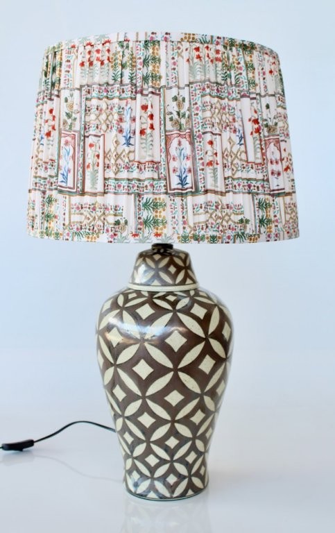 Brown Geo Lamp Base Floral Shade